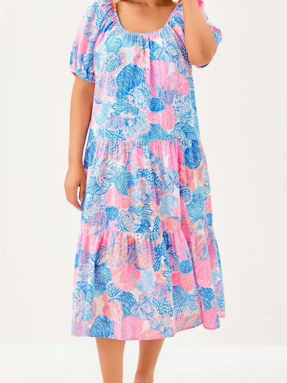 Lilly Pulitzer Pink and Blue Shell-Print Maxi Dress